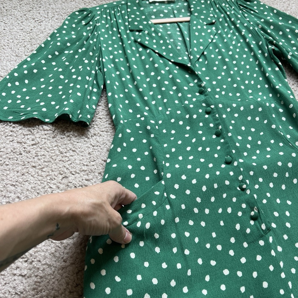 Mango Women's Short Sleeve Wide‎ Leg Polka Dot Jumpsuit Jungle Green Size XXS - Picture 9 of 13